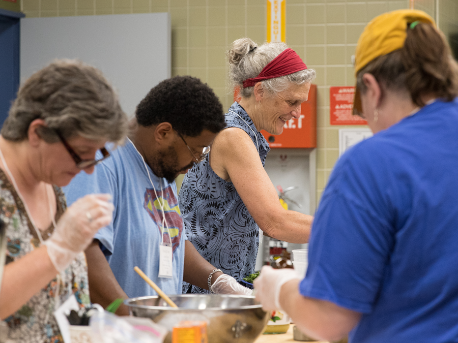 Abbie Nelson works with school nutrition professionals in Milton High School's cafeteria. Abbie Nelson works with school nutrition professionals in Milton High School's cafeteria.