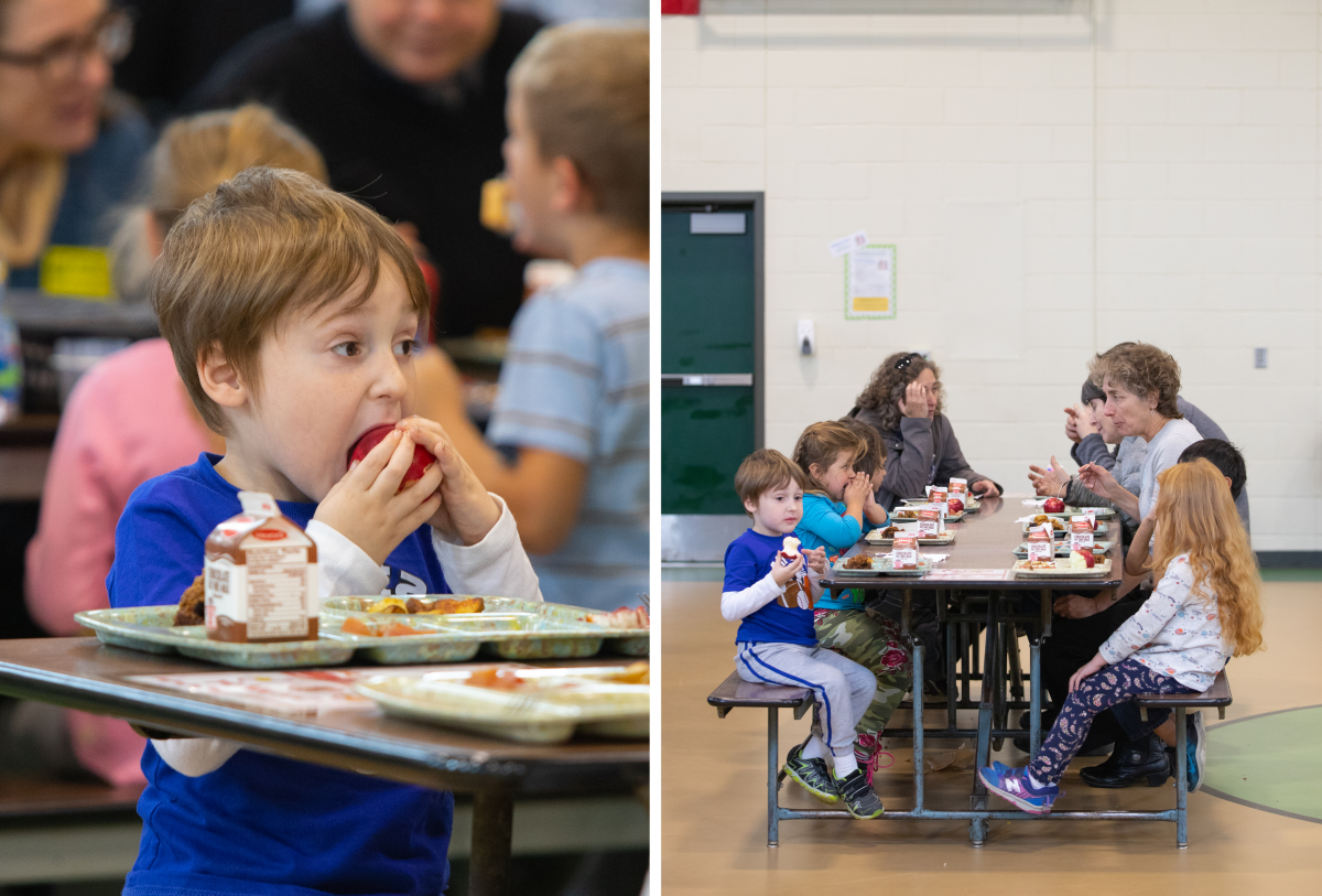 Students enjoying lunch in the school cafeteria. Students enjoying lunch in the school cafeteria.