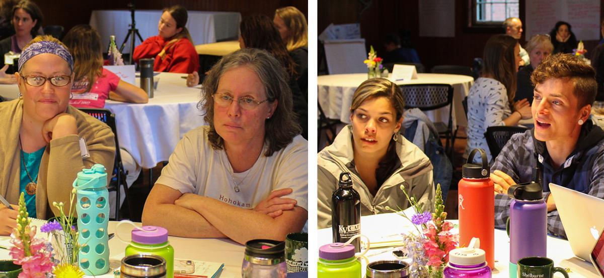 Left to right: Albert S. Hall team members Kelly LaCasse, Mary Dunn, Samuel McClean, and Baylee Doughty work collaboratively to create a viable farm to school plan. Left to right: Albert S. Hall team members Kelly LaCasse, Mary Dunn, Samuel McClean, and Baylee Doughty work collaboratively to create a viable farm to school plan.