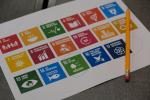 A colorful handout of the Sustainable Development Goals.